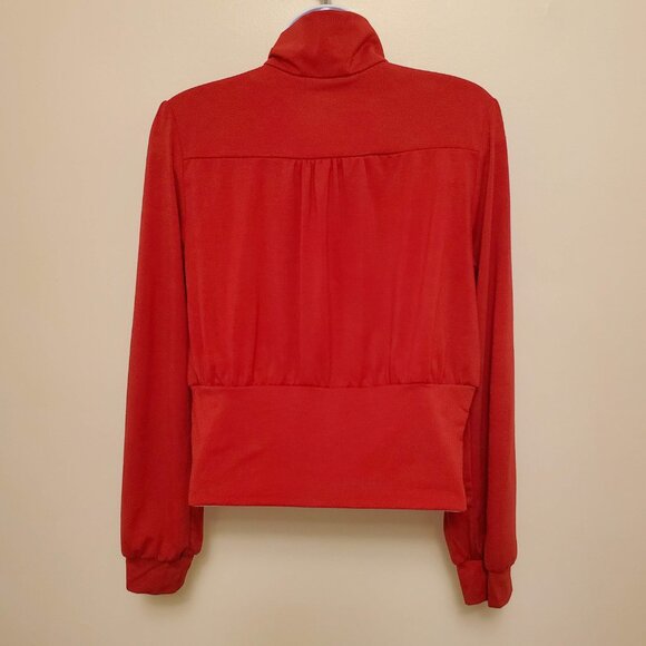 Stiletto Mock Neck Red Long Sleeved Crop Top Peekaboo Front Y2K Vintage - L - Picture 4 of 11